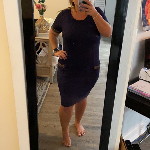 Navy Midi Dress perfect for work with sequence - Picture 3 of 3